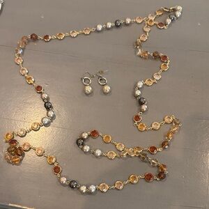 Elegant Gold and Brown Beaded Necklace and Earring Set